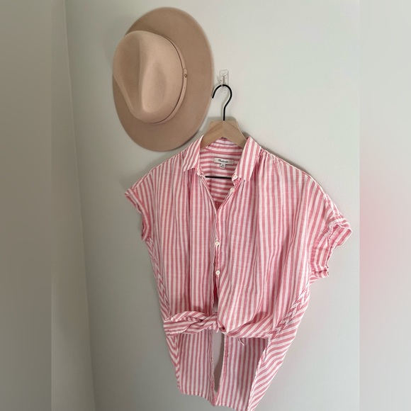 Madewell Tops - Madewell Pink Striped Short Sleeve Button Down Size XXS - M